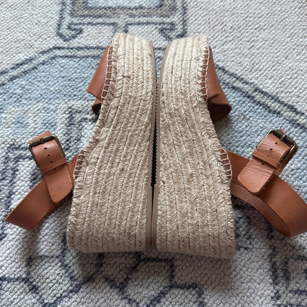 Soludos Brown Leather Espadrille Platform Sandals-9 - Picture 5 of 7